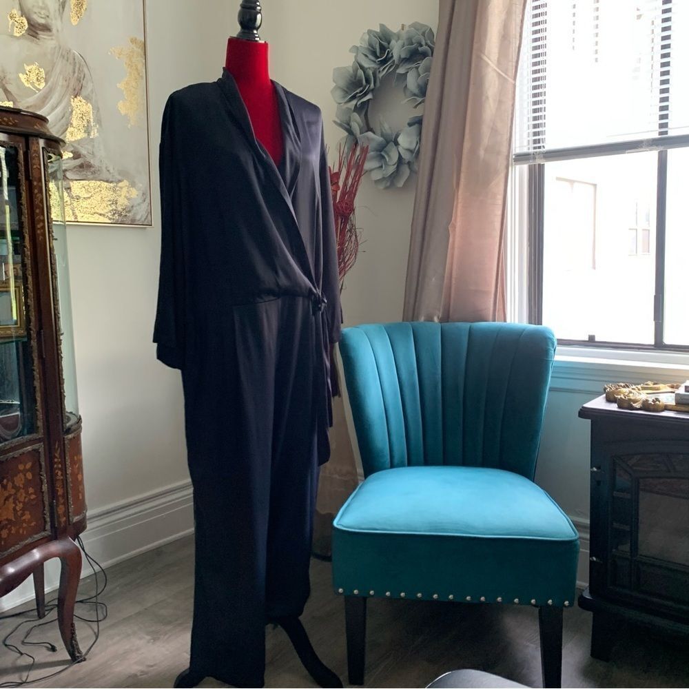 FREE PEOPLE BLACK SATIN JUMPSUIT - Picture 5 of 15